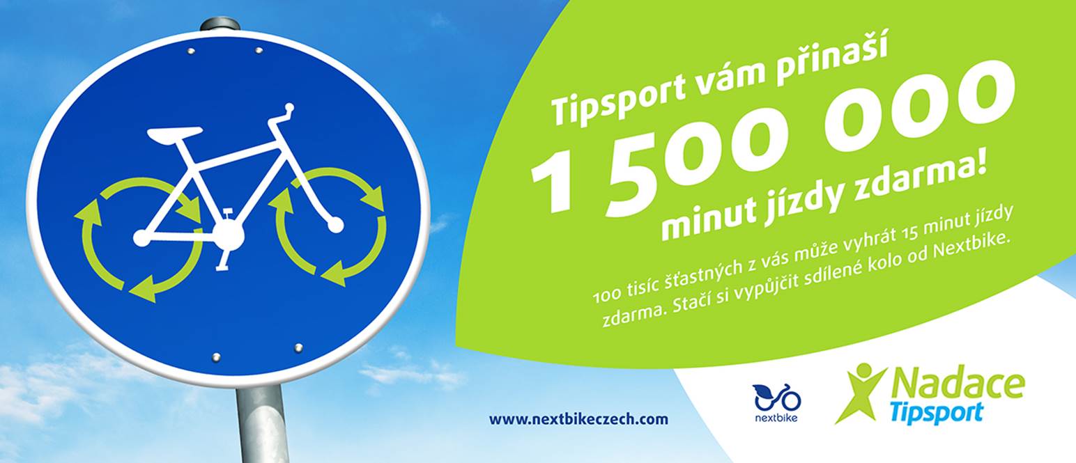 Nadace Tipsport rozdala 110 000 jízd! — Nextbike Czech nadace tipsport banner 15 mil jizd
